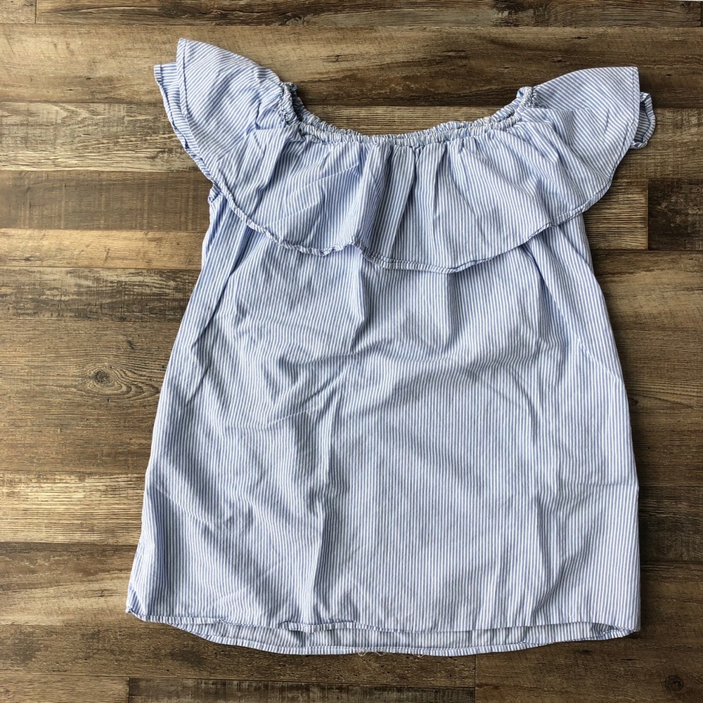 Zara striped ruffle off the shoulder dress